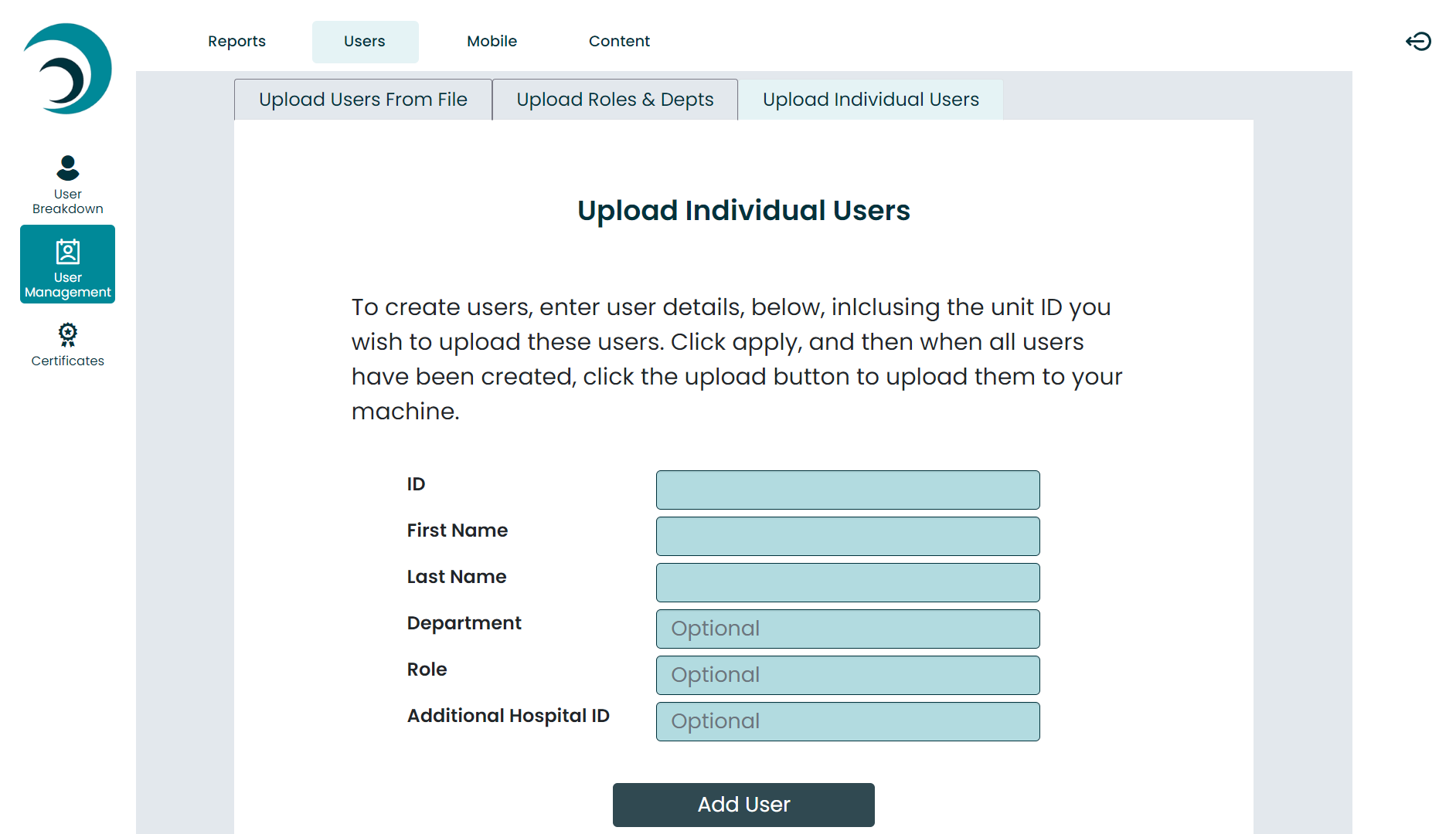 Upload individual users